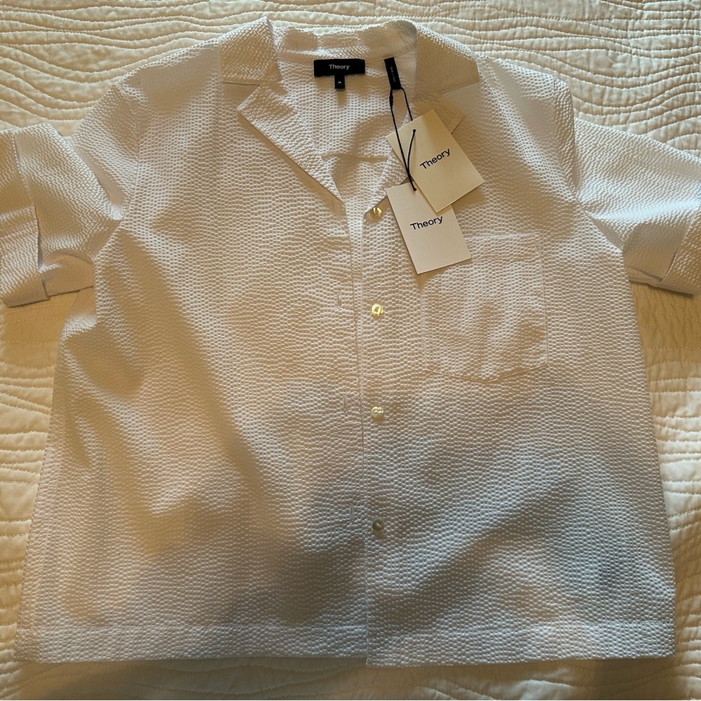 Theory Women's White Textured Button Down Shirt